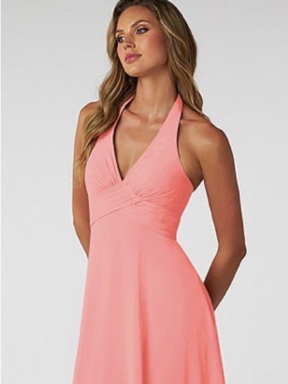 Azazie Tessie Halter V-Neck Pink Maxi Dress Chiffon size A4